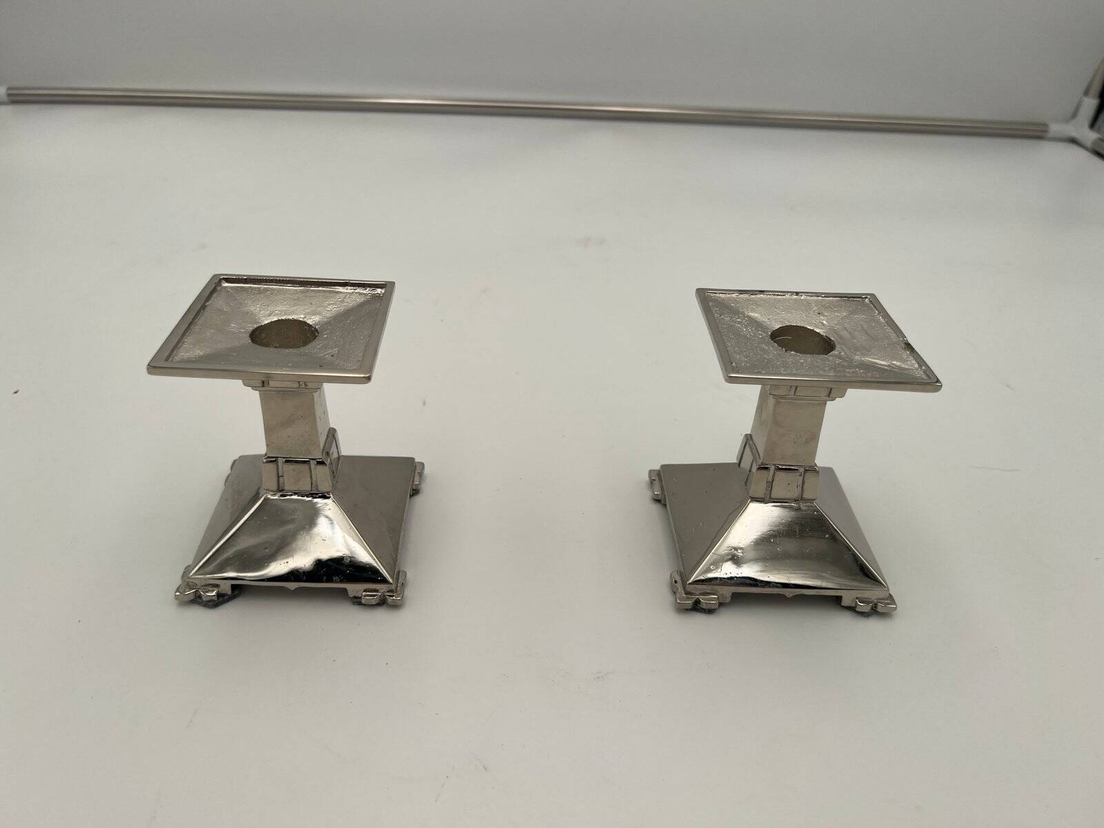 Art Deco Nickel-Plated Bronze Candlesticks, France, 1930, Set of 2
