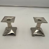 Art Deco Nickel-Plated Bronze Candlesticks, France, 1930, Set of 2