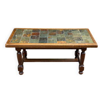 Vintage solid wood and tile coffee table
