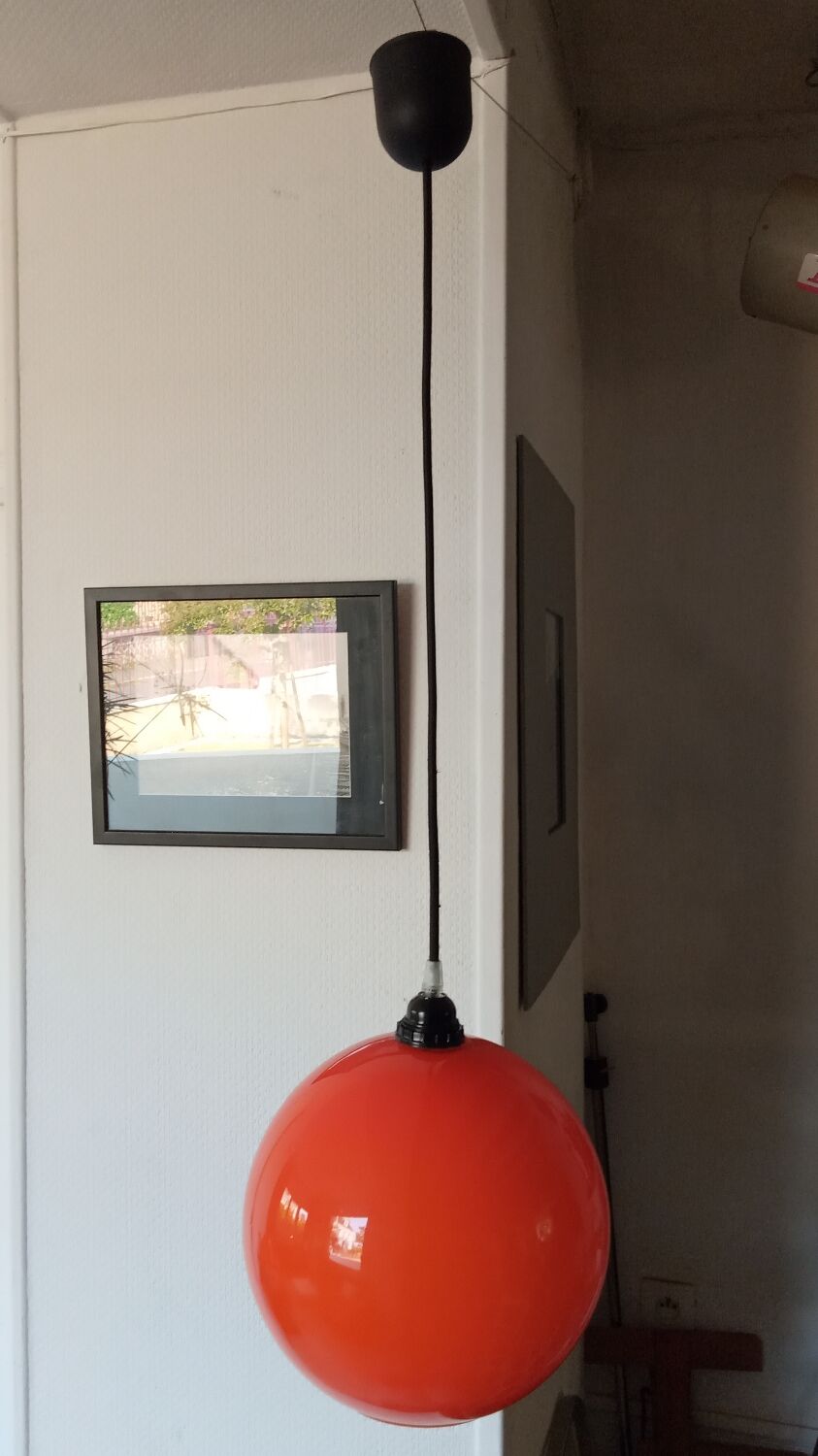 Orange opaline suspension lamp 60s