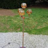 1970s design floor lamp in gold and orange chrome metal with 4 glass tulips