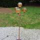 1970s design floor lamp in chrome metal with gold and orange, featuring 4 glass tulips.