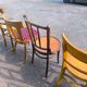 Set of 6 mismatched vintage wooden bistro chairs