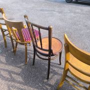 Set of 6 mismatched vintage wooden bistro chairs