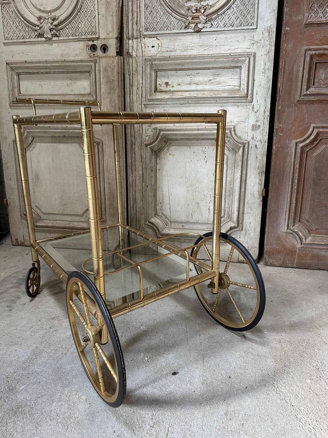 Vintage gold bar cart serving trolley
