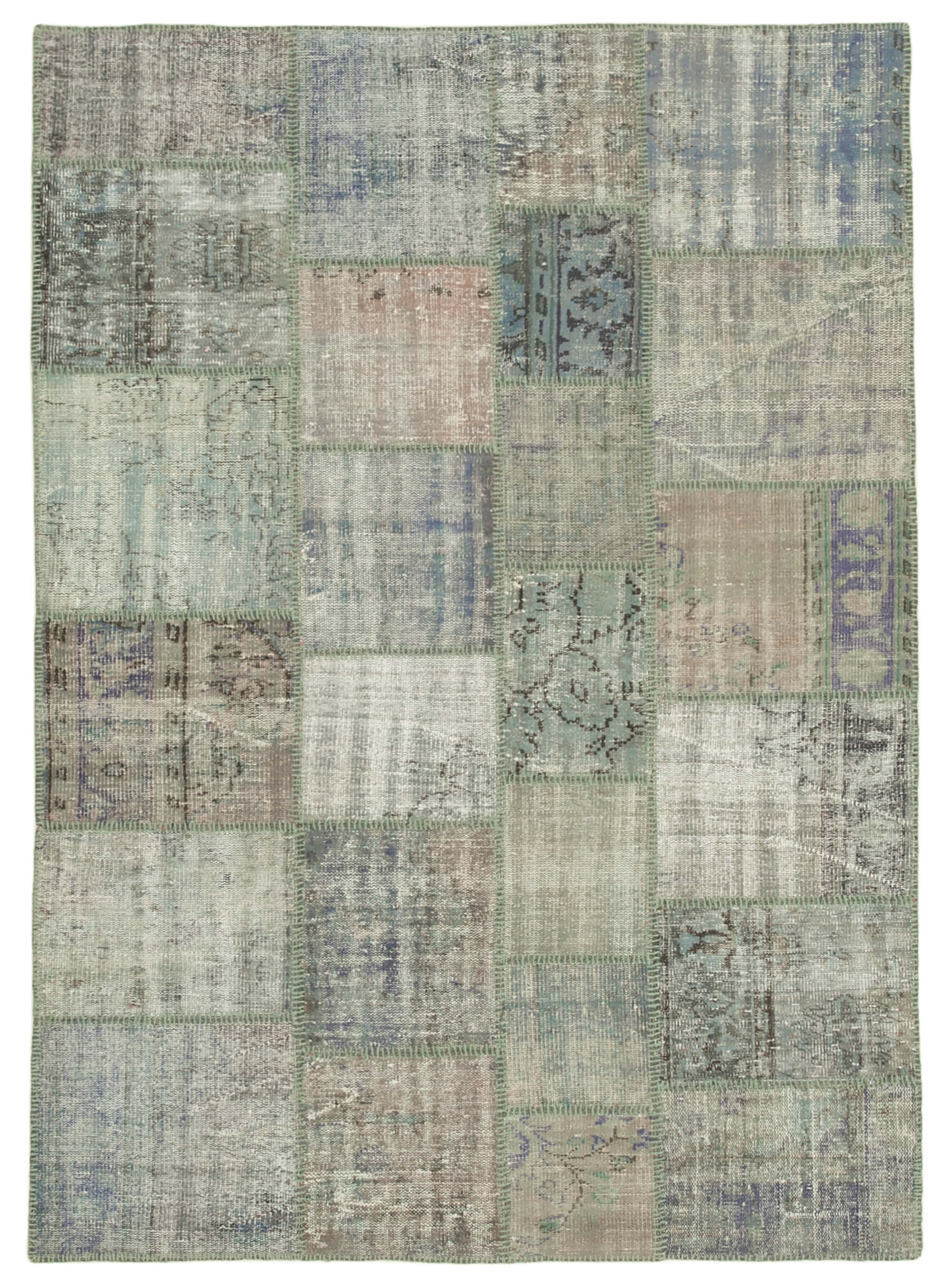 Hand-knotted turkish vintage 176 cm x 249 cm grey patchwork carpet