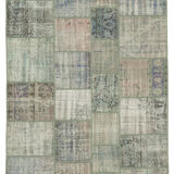Hand-knotted turkish vintage 176 cm x 249 cm grey patchwork carpet