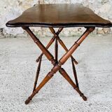 Folding side table in turned wood and marquetry circa 30's/40's