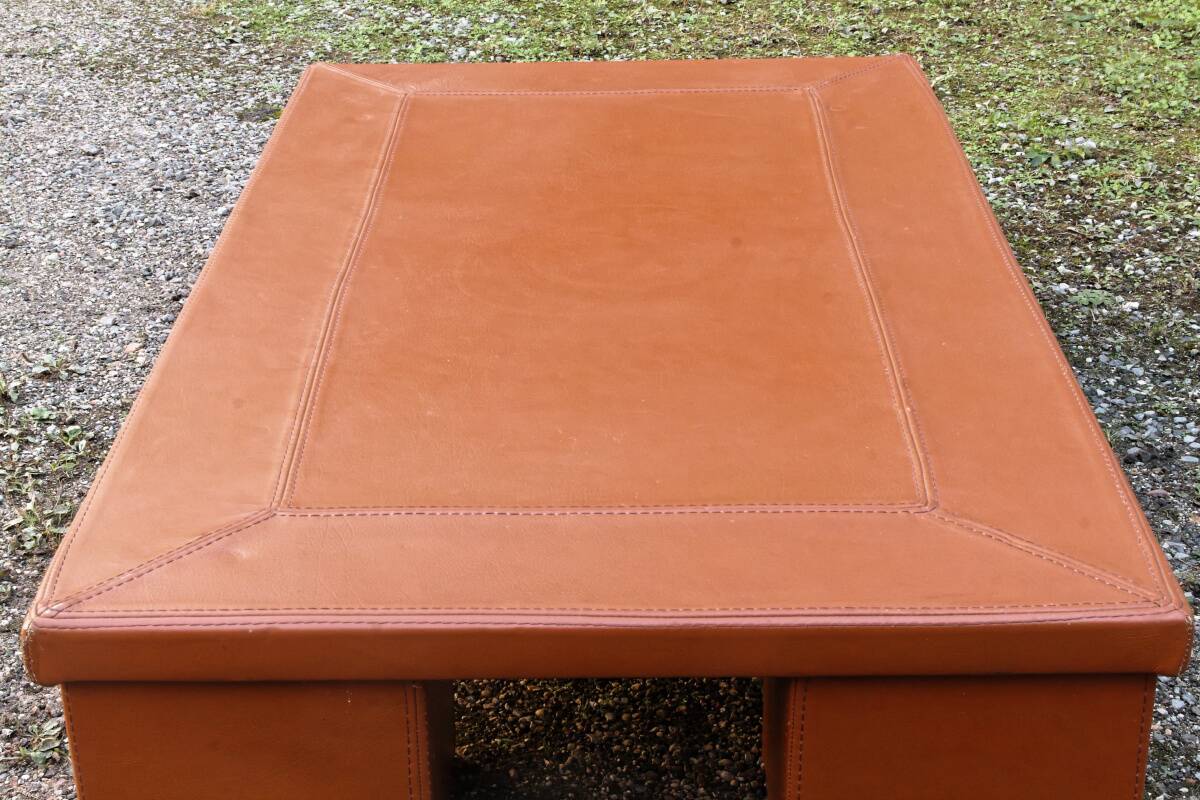 Cognac leather coffee table, vintage 1980s.