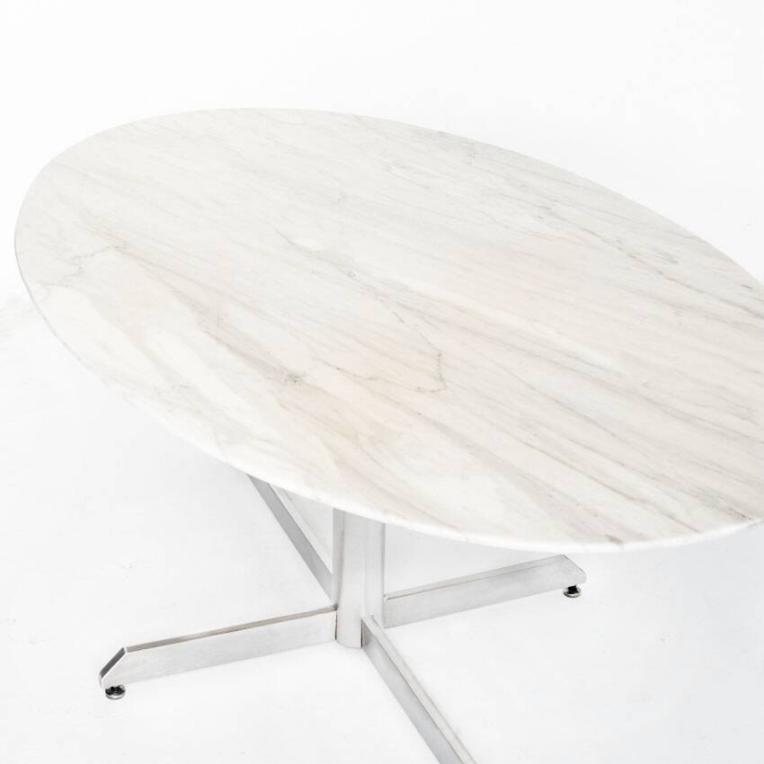 Dining table Roche Bobois. Metal and white marble. France, 1960s