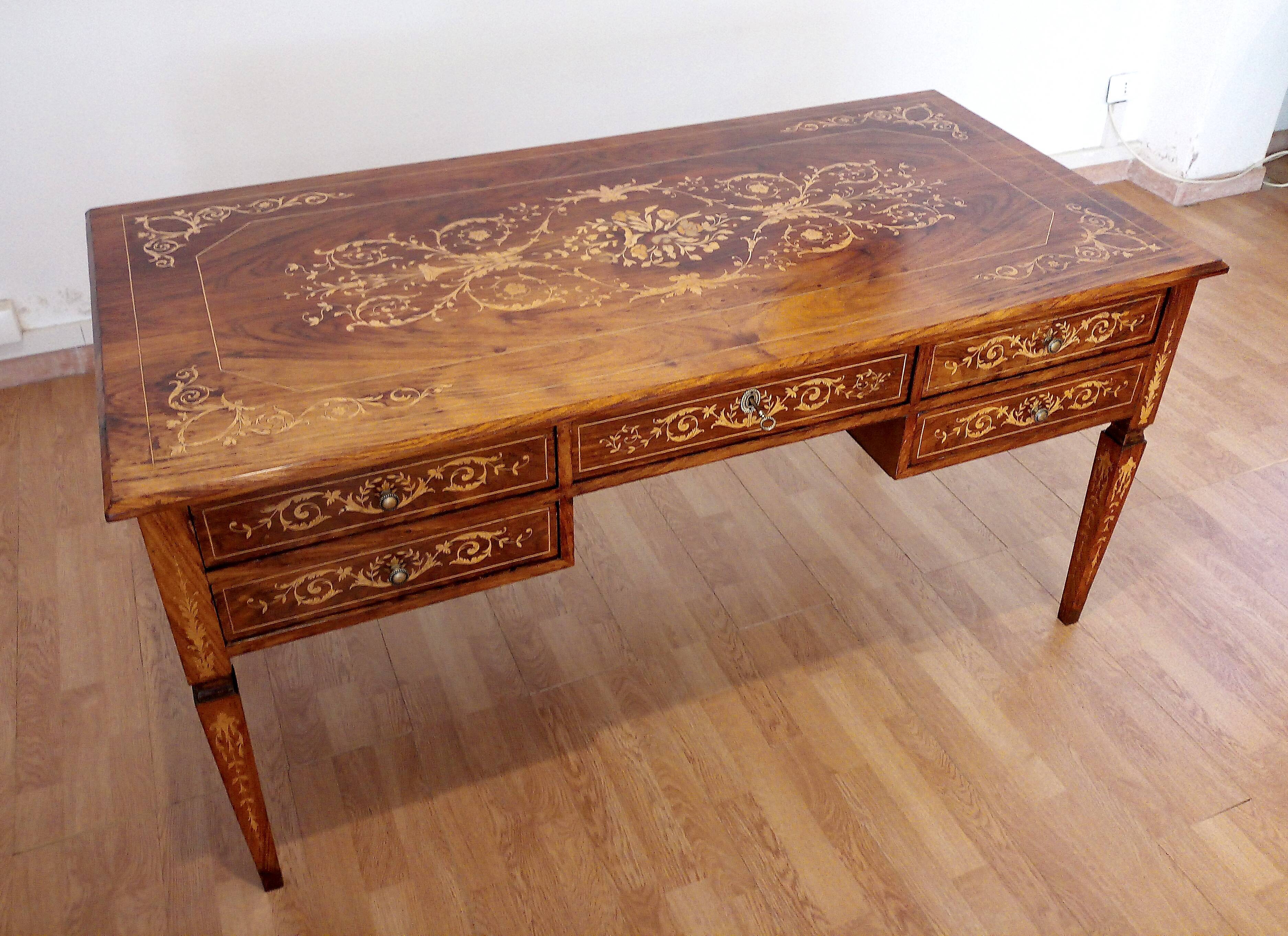 Louis XVI style italian bank desk and bench, 1920s