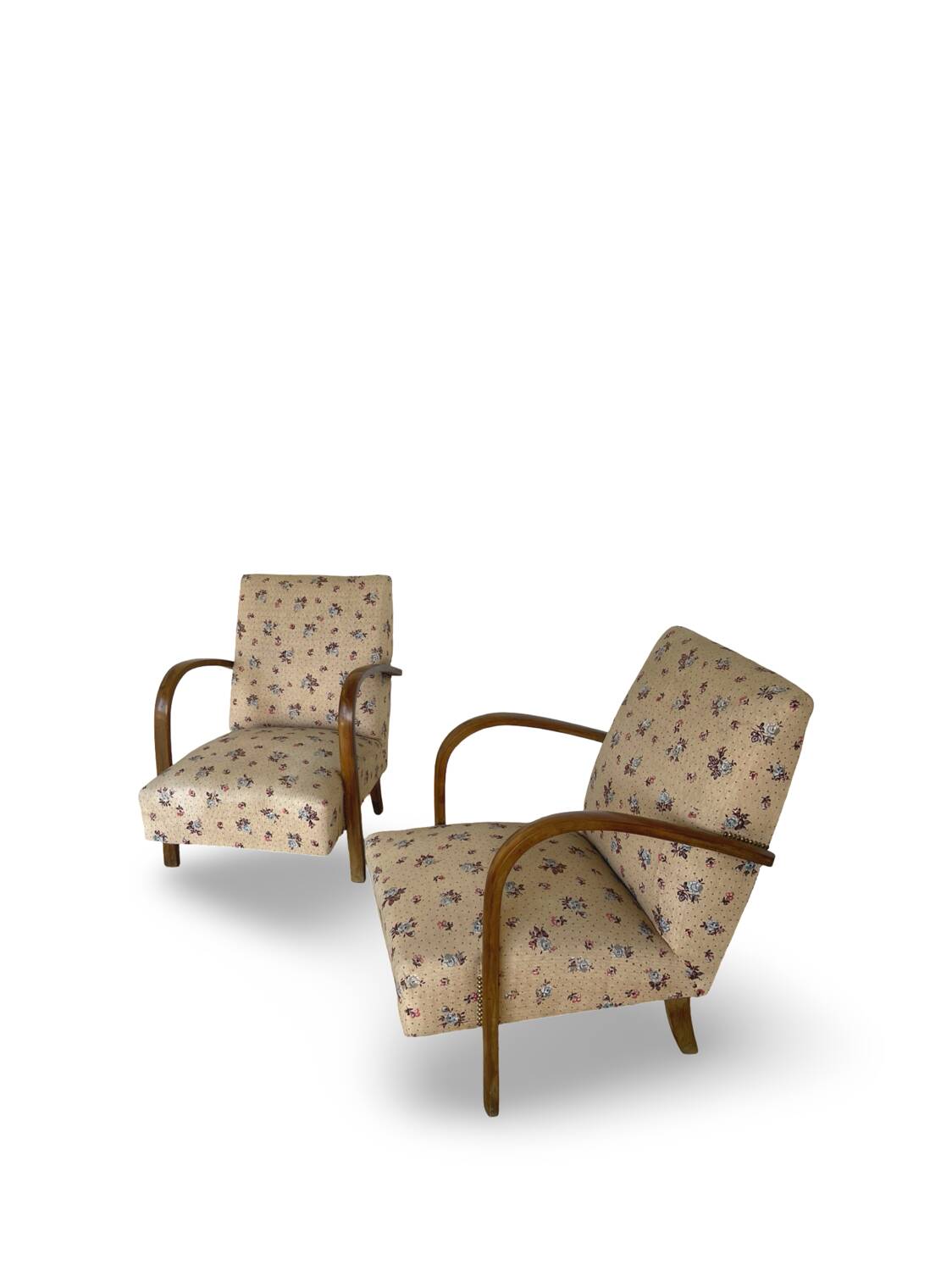 Ensemble de fauteuils Art Déco avec accoudoirs en hêtre arqués.