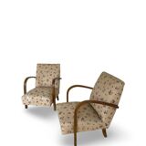 Ensemble de fauteuils Art Déco avec accoudoirs en hêtre arqués.