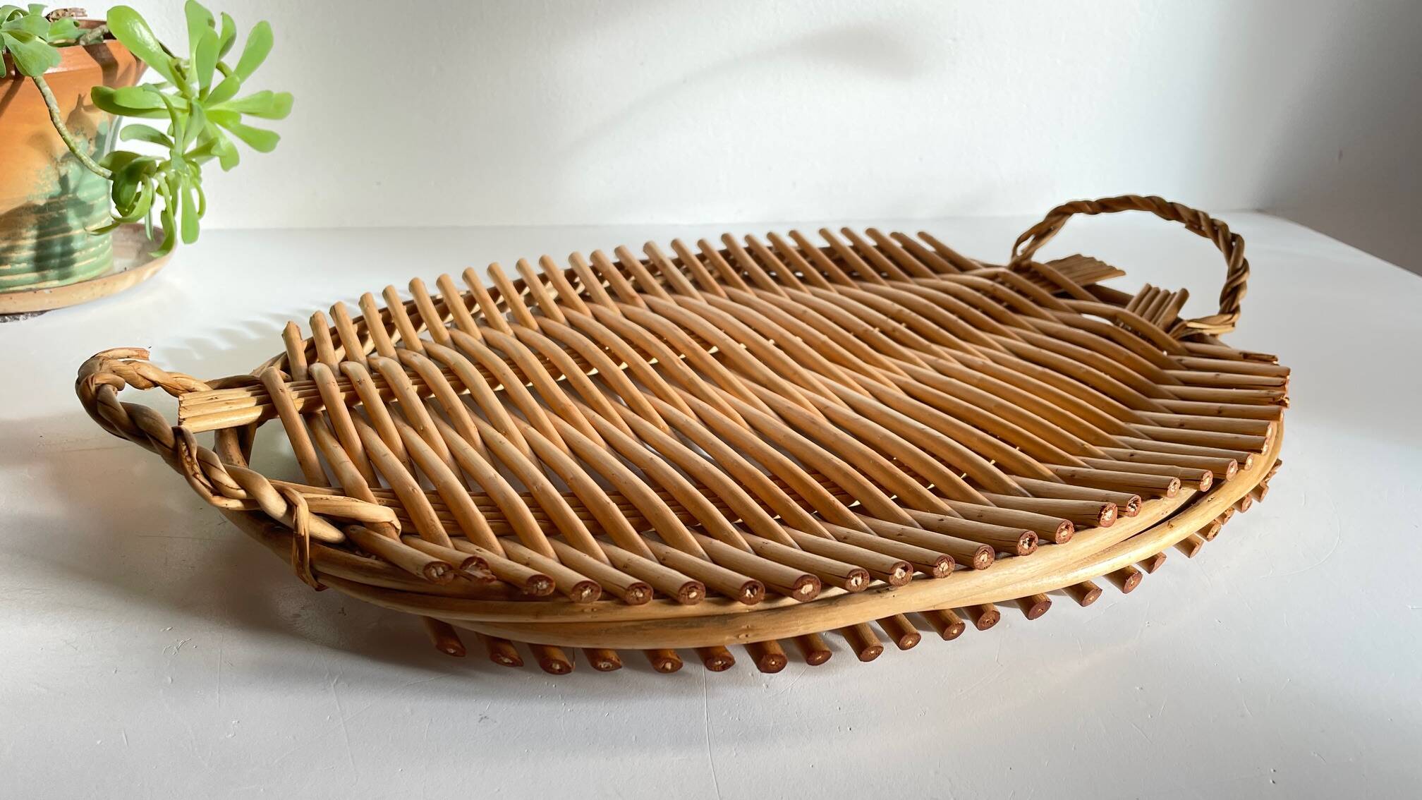 Vintage rattan presentation tray