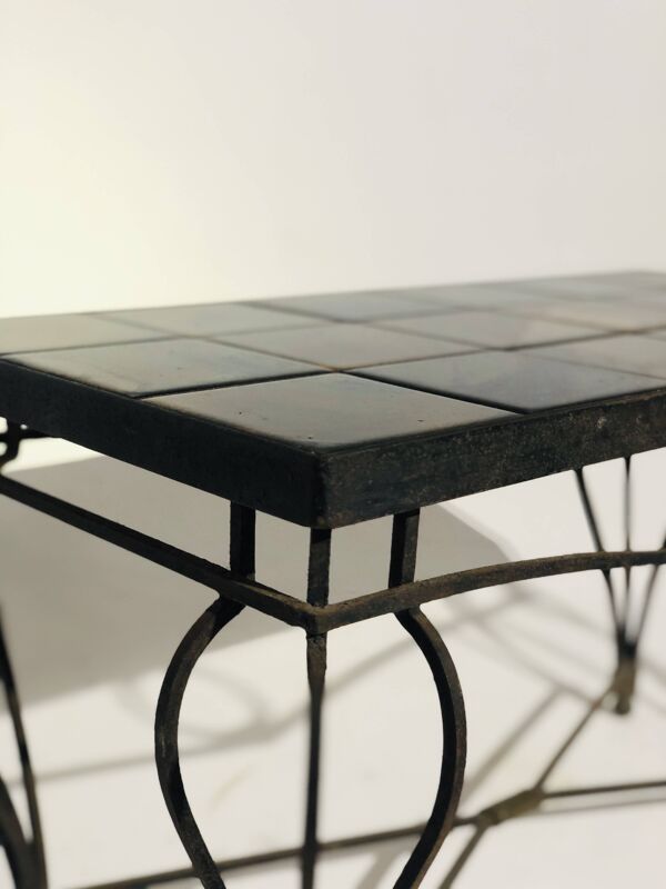 Table basse fer forgé et céramique - 1960