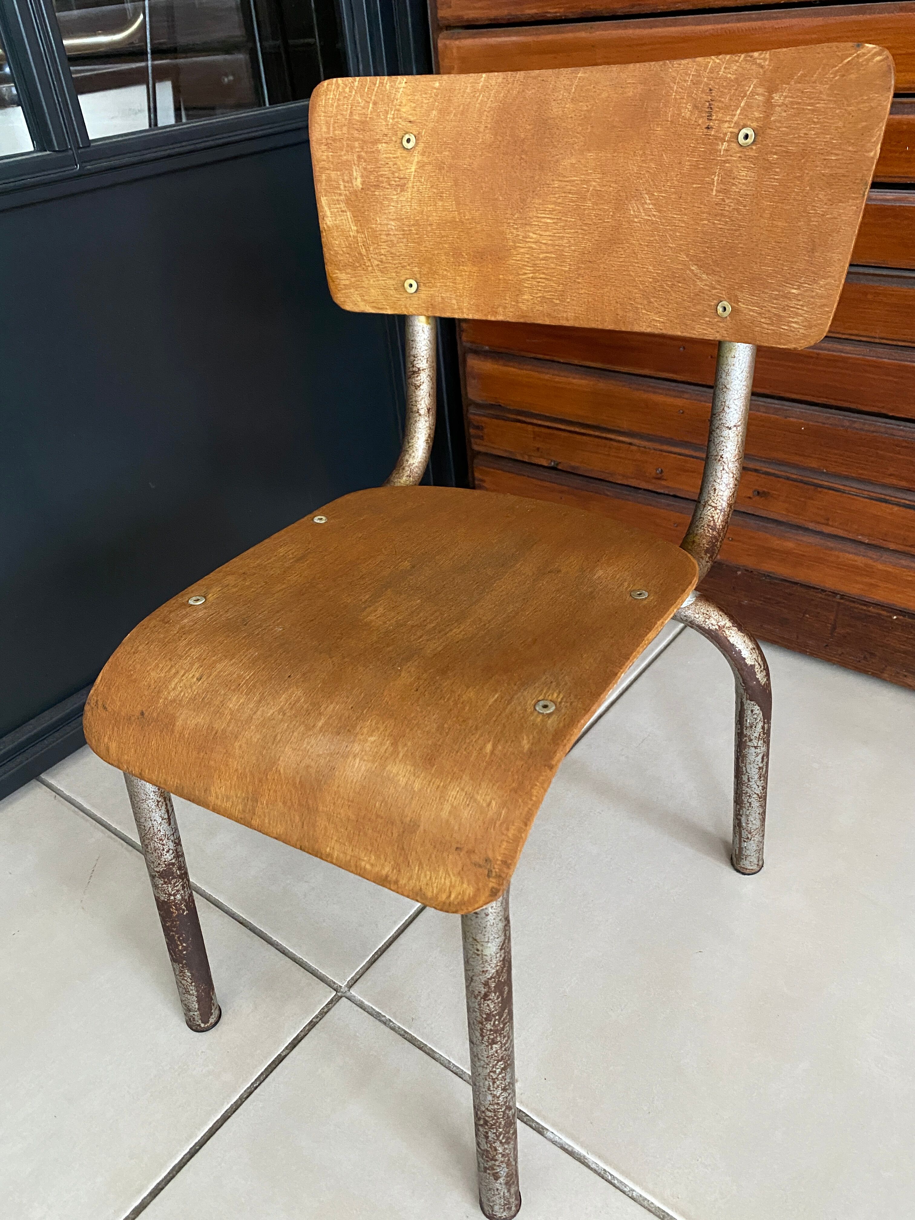 Old children's school chair wood and metal