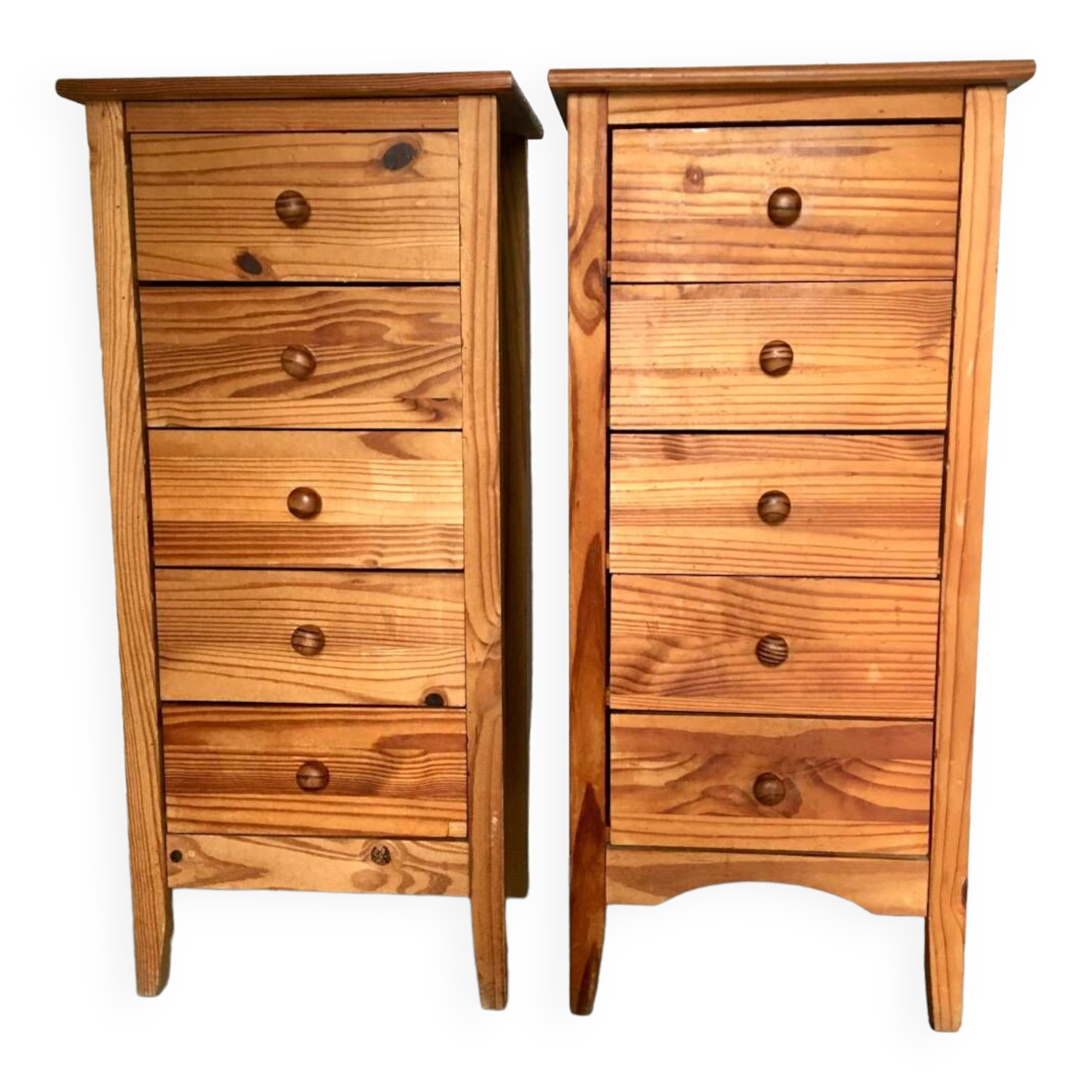 Pair of 5-drawer chests of drawers in pine. 80 years