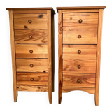 Pair of 5-drawer chests of drawers in pine. 80 years