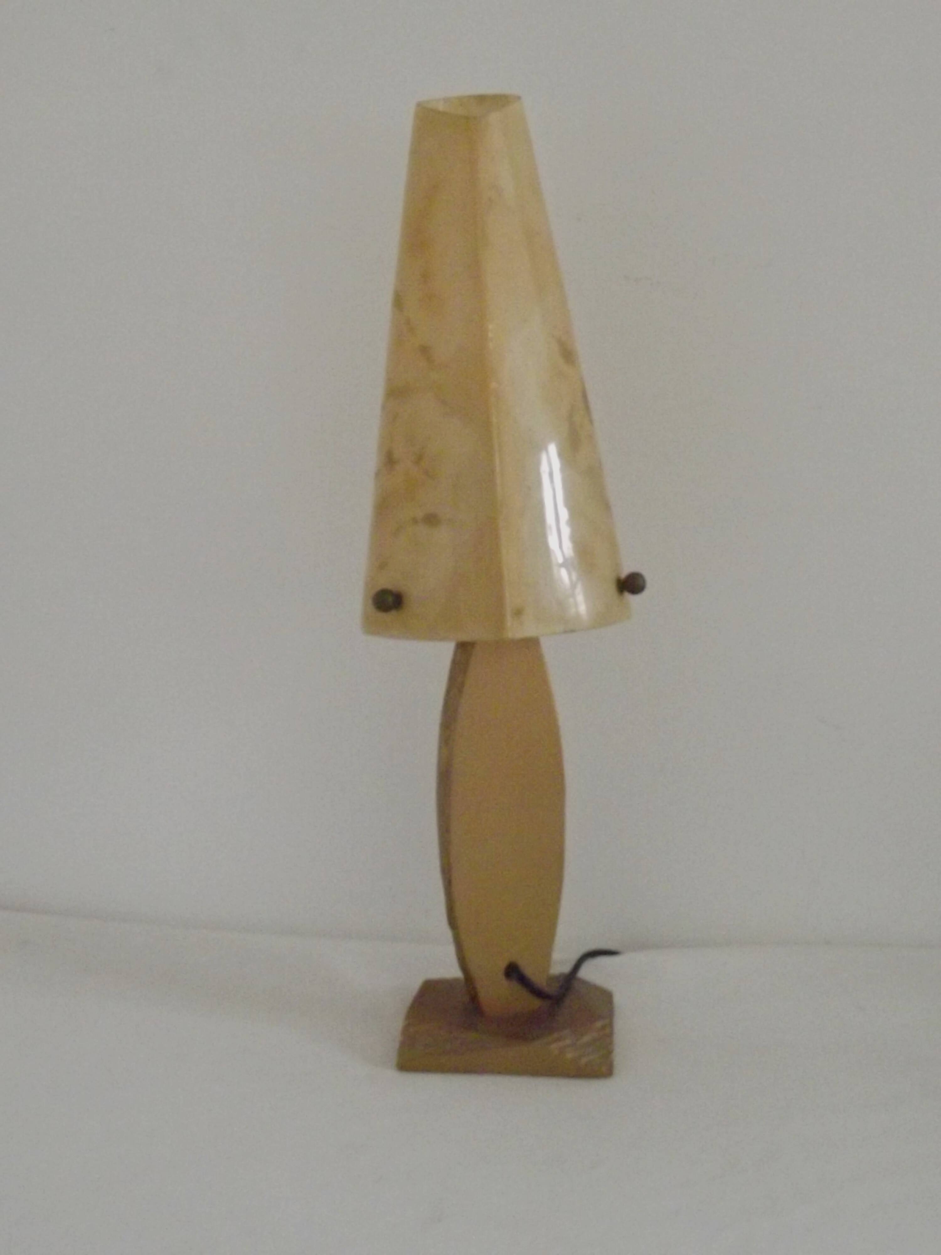 French vintage gold retro resin table lamp with marble effect cone shade.