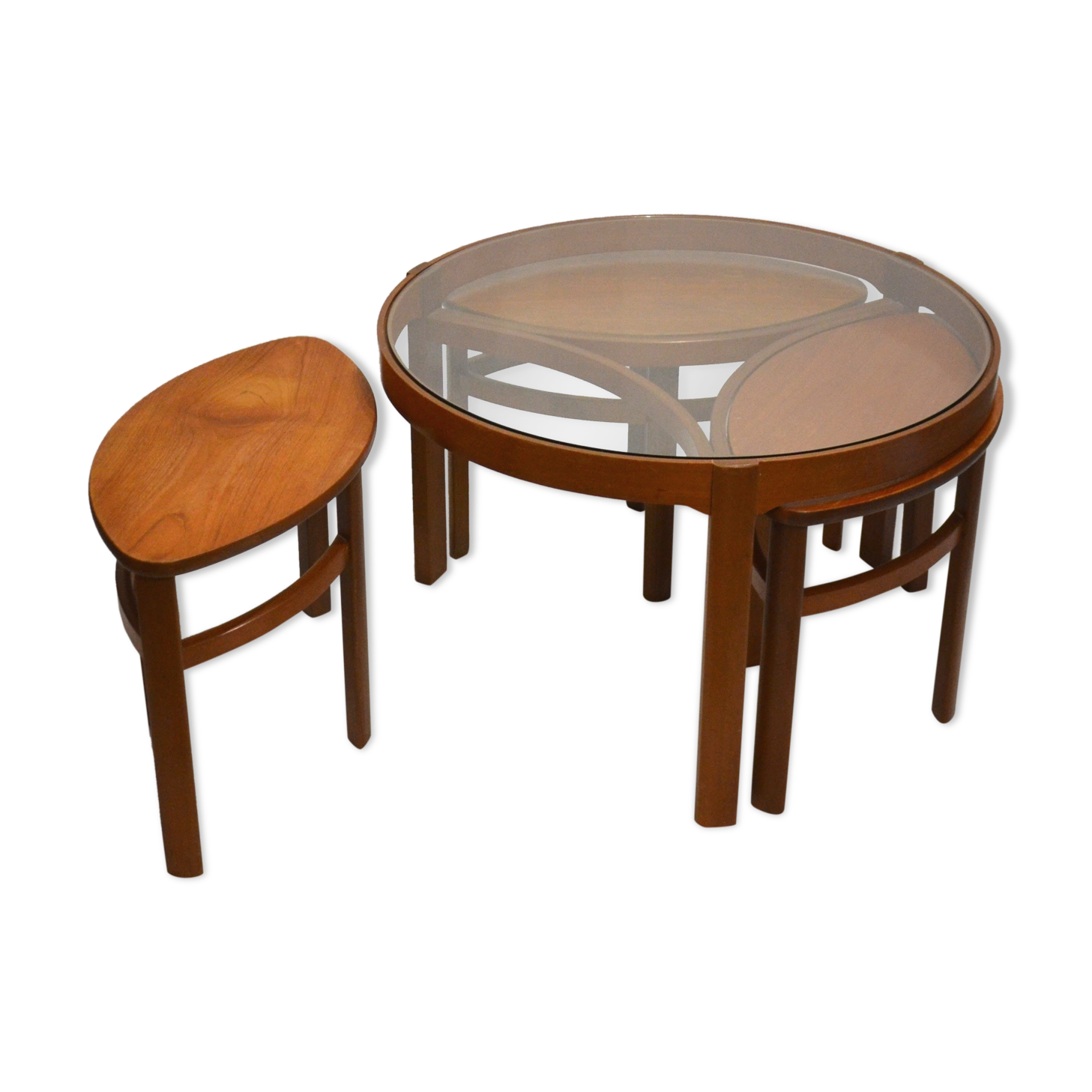 Glass and teak pull out coffee tables