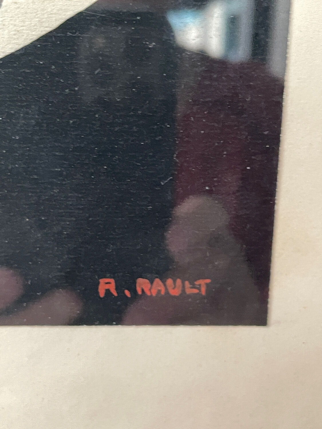 Abstract composition - gouache, signed R. Rault, vintage wooden frame