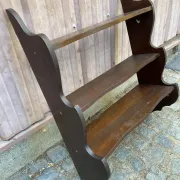Vintage wall shelf with ornate cutouts in dark wood, 68x88cm, 3 levels, 1950.