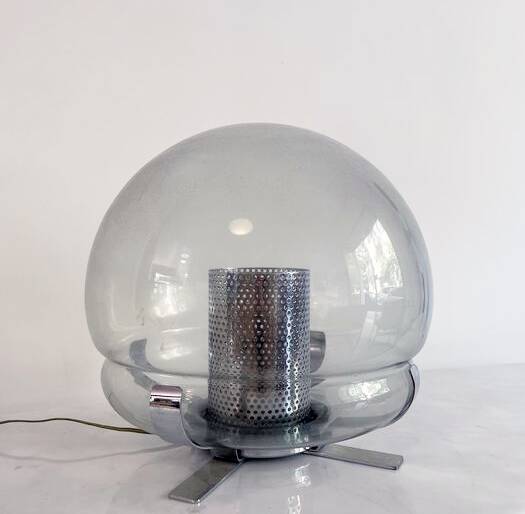 Vintage Lamp • Chrome Steel • Perforated Metal • Glass • 1970