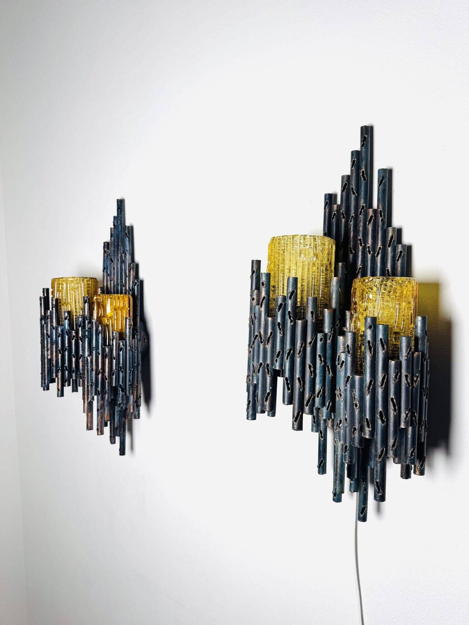 Set Of Double Chalice Brutalist Wall Lamp By Marcel Fantoni, Italy, 1960S