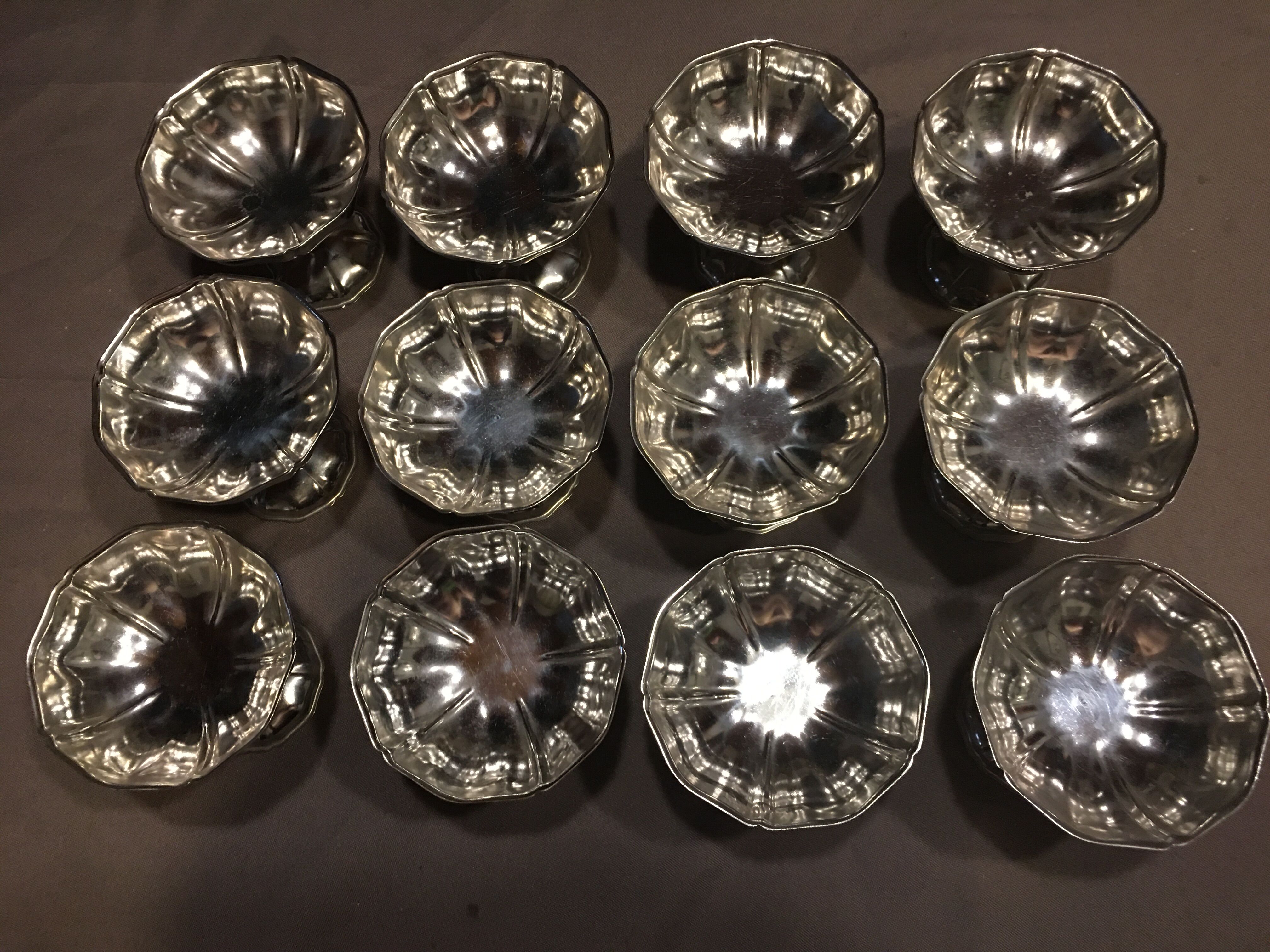 Set of 12 dessert cups, stainless steel, tulip feet.