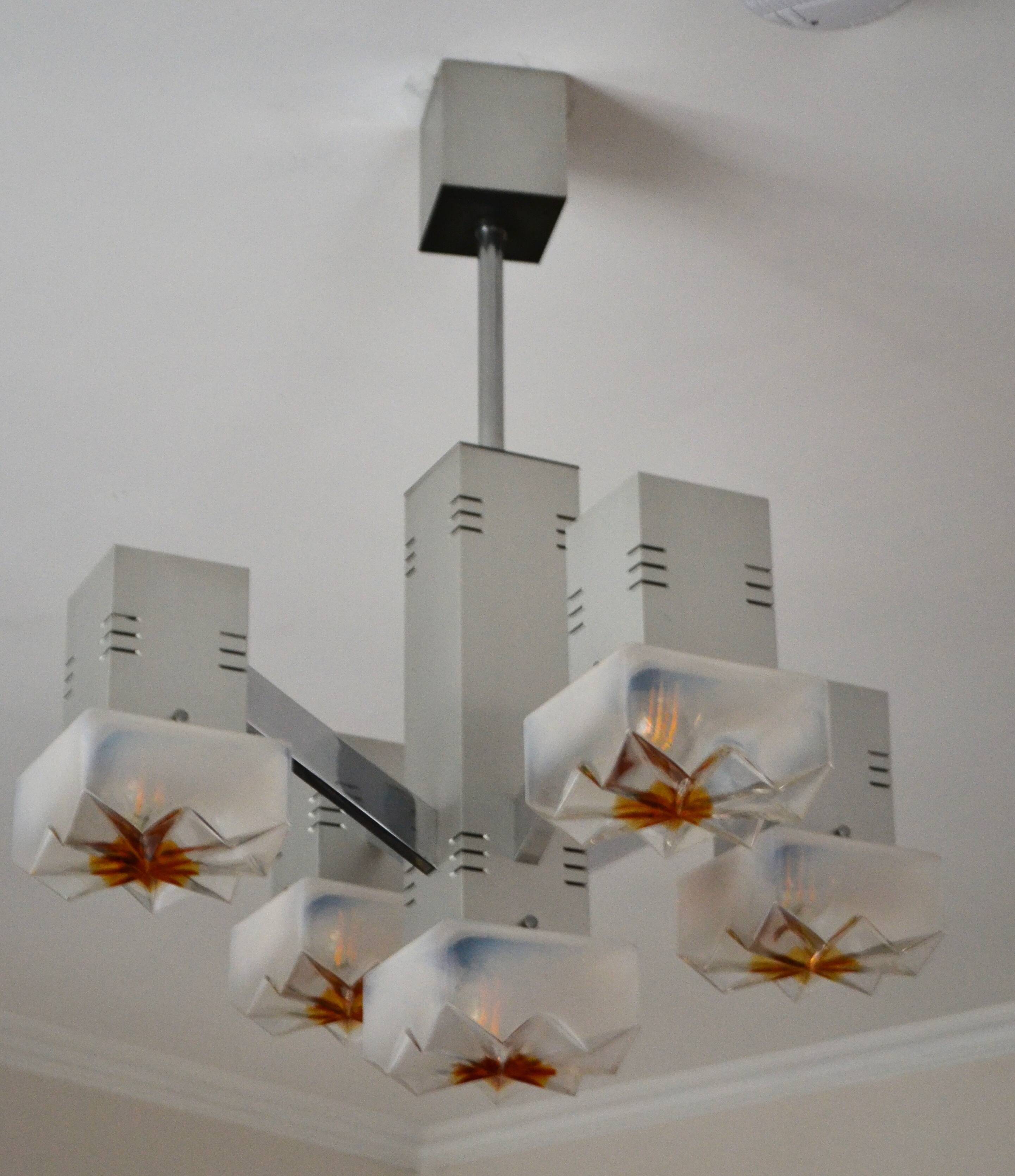 Lustre cubique Sciolari Chrome verre de Murano 60/70s