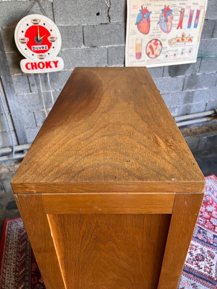 Meuble classeur double rideau vintage en chêne clair - Années 50