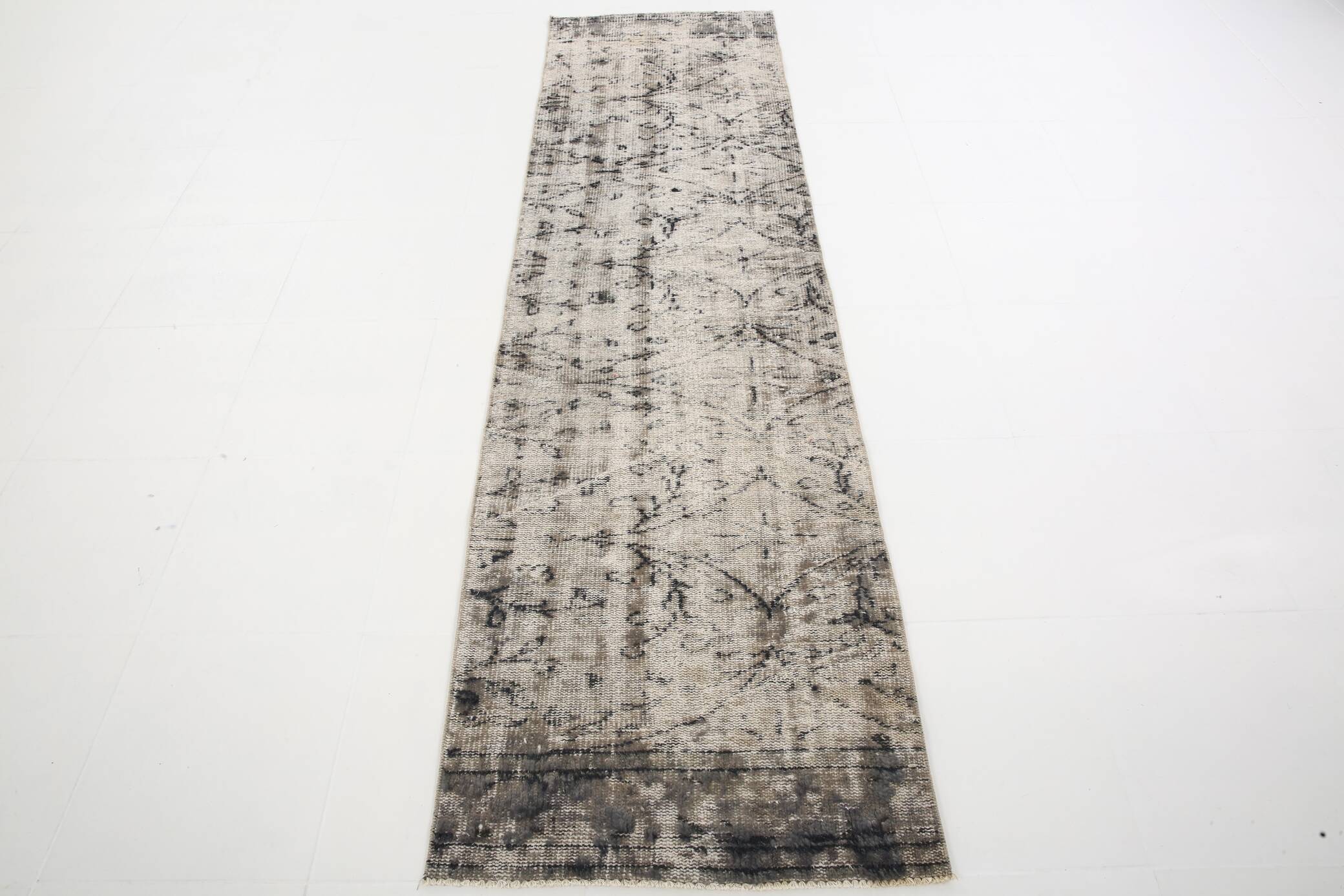 2x9 Faded Soft Wool Navy Blue Vintage Turkish Runner Rug