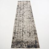 Tapis de course turc vintage en laine douce délavée, bleu marine, 2x9