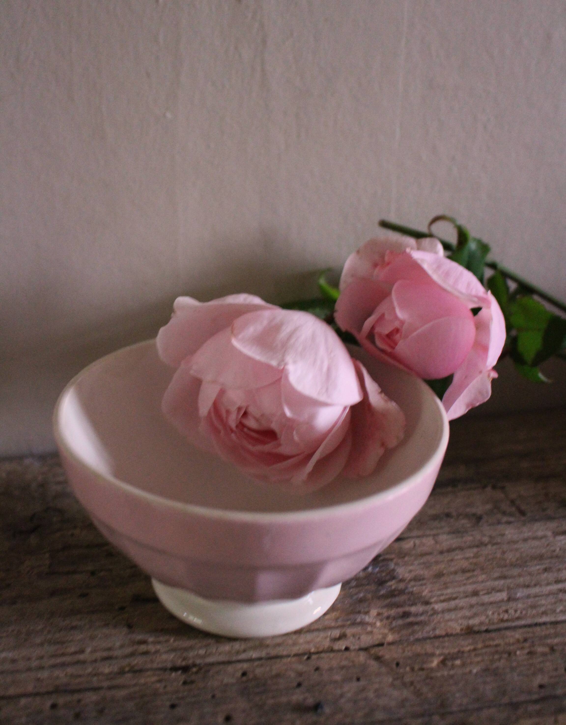 Small pink ribbed footed bowl Digoin Sarreguemines