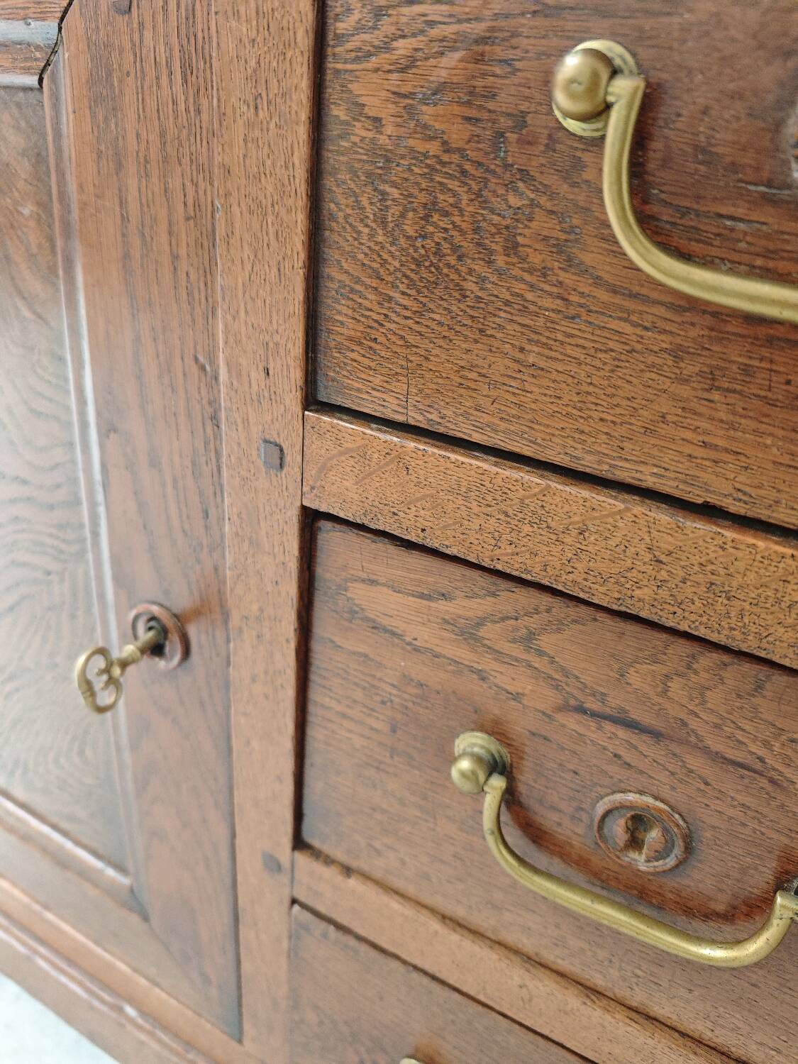 Antique solid wood workbench, dough cabinet from the 18th century.