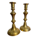 Pair of duo of ringed brass candlesticks