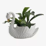 Vintage white and gold ceramic swan planter