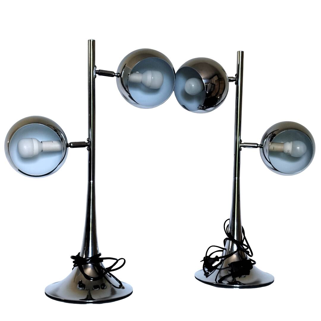 Rare vintage chrome lamps eye ball - tulip base - adjustable globes