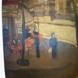 " Vue animée d'une rue de Paris " Huile sur toile XX siècle
