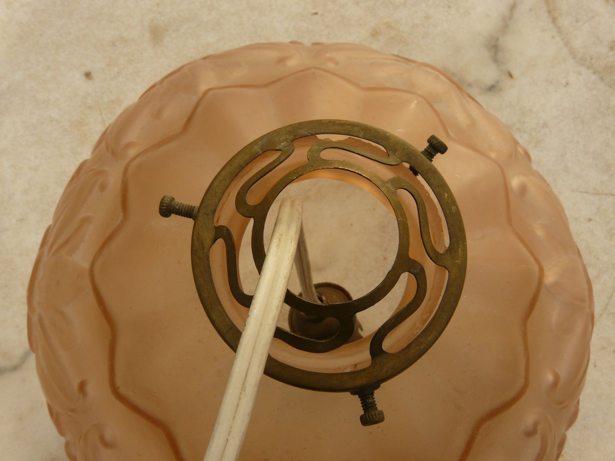 Hanging art deco chandelier in moulded glass