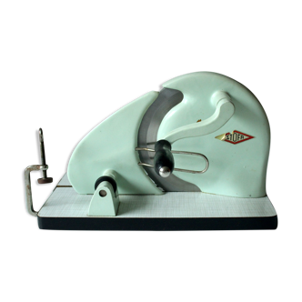 Bread slicer with hand crank, vintage from the 1950s