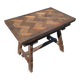 Rustic oak parquet dining table with two extensions.