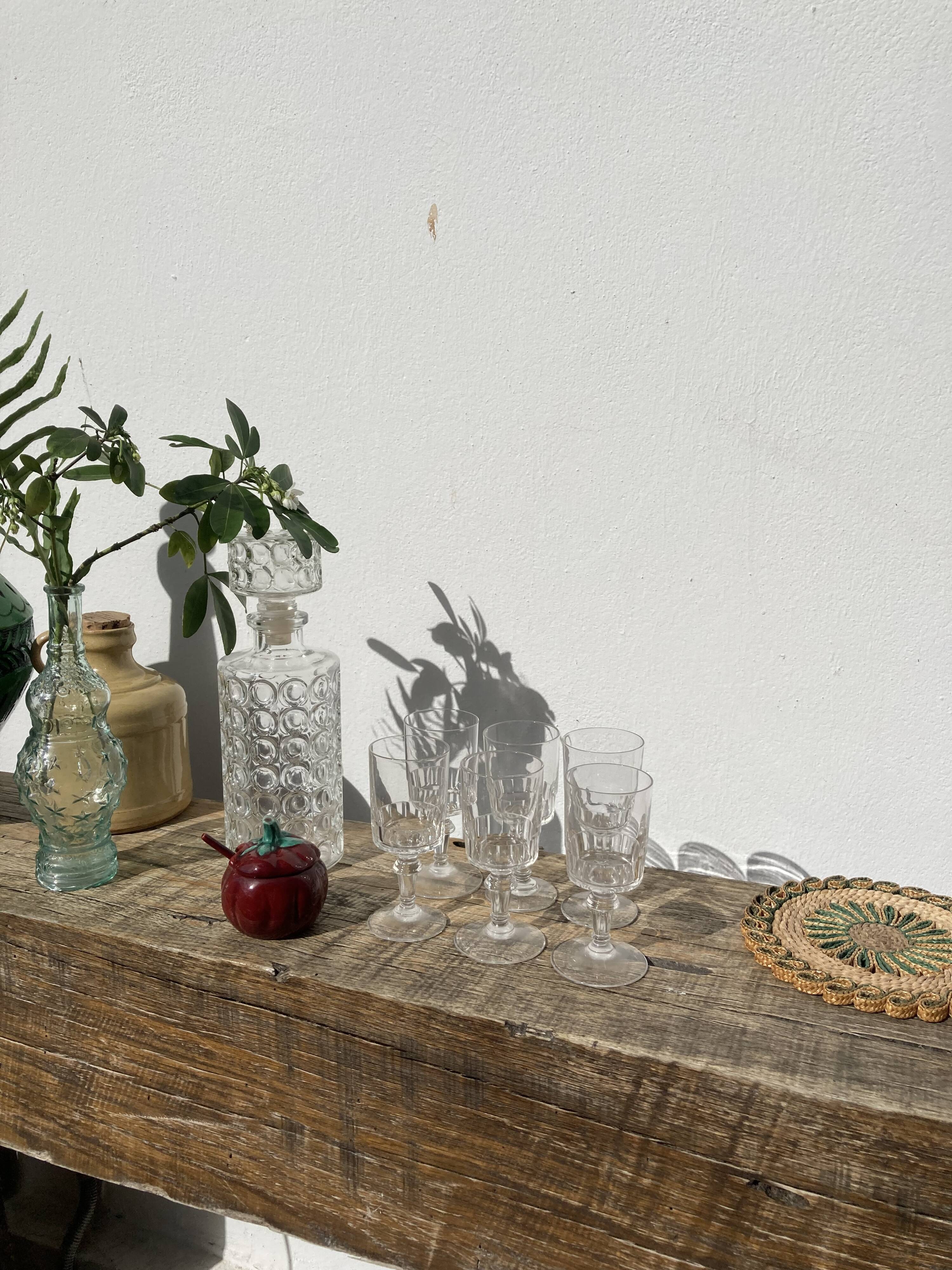 6 antique art deco crystal stemmed glasses - wine or water glasses