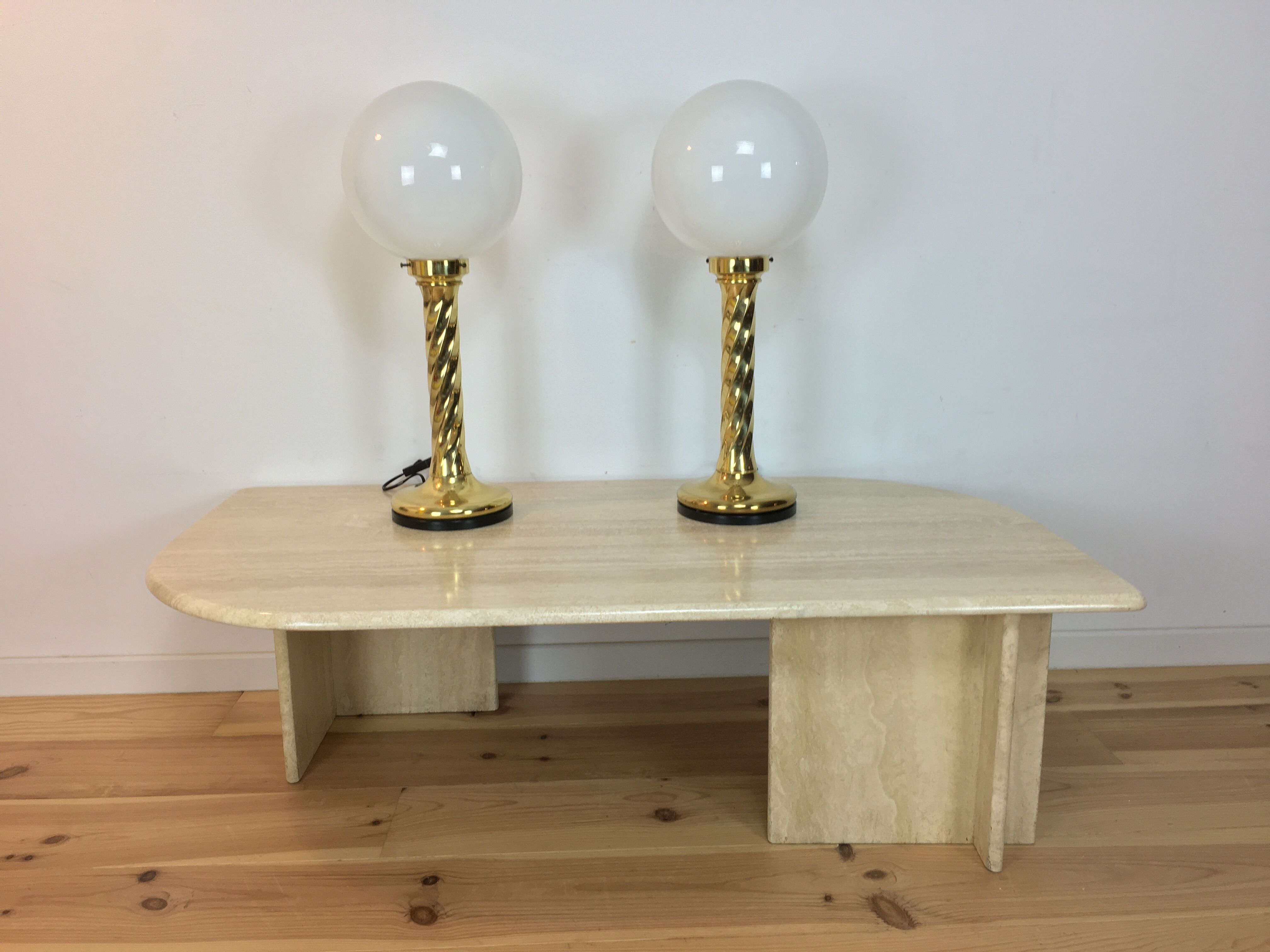 Pair of gilded column lamps Hollywood Regency style