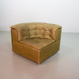 De Sede DS11 Olive Green Patched Leather Modular Sofa, 6 Elements. 1970s