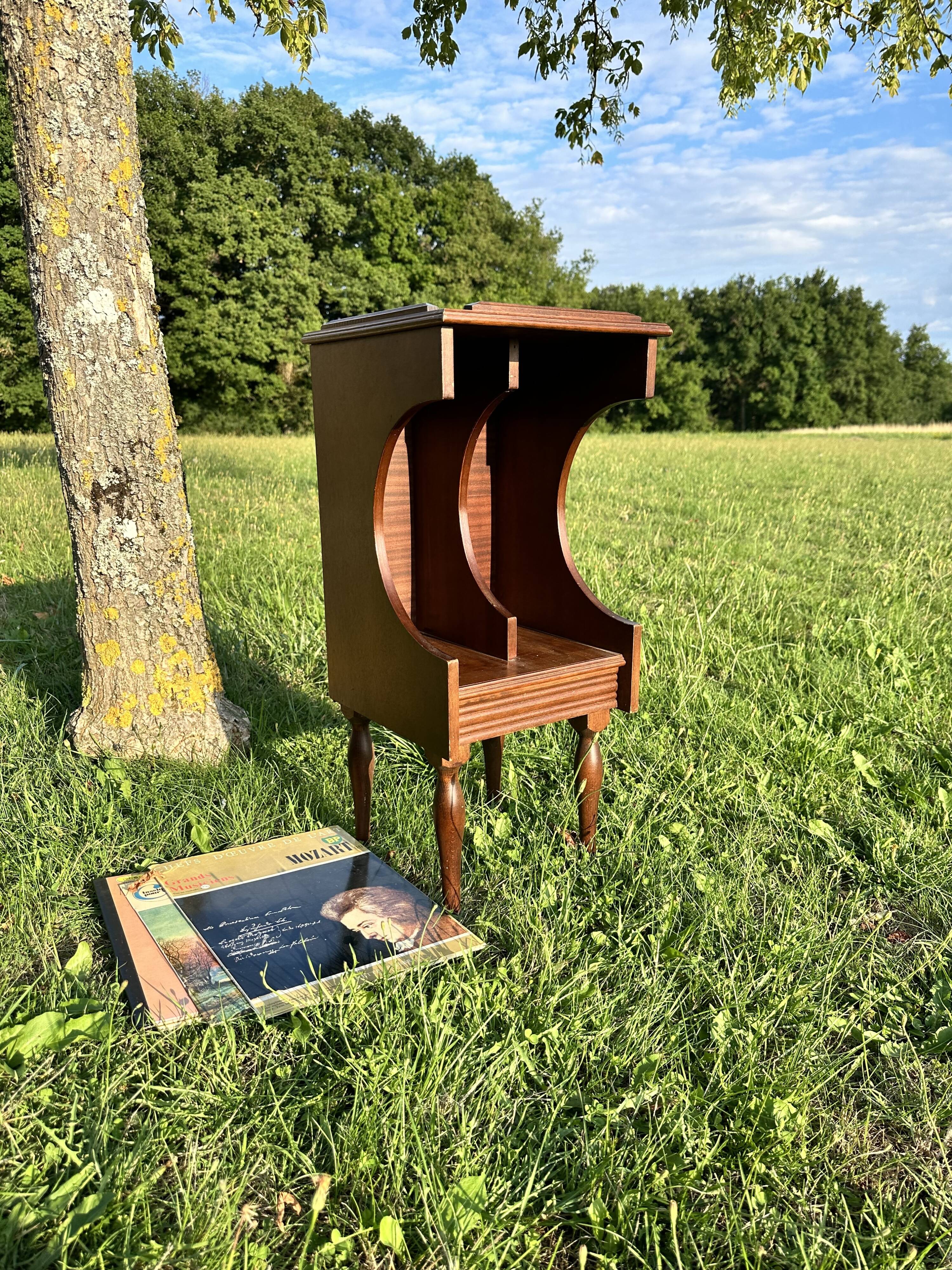 Vintage Dark Brown Wood Side Table - Vinyl Record Book Holder