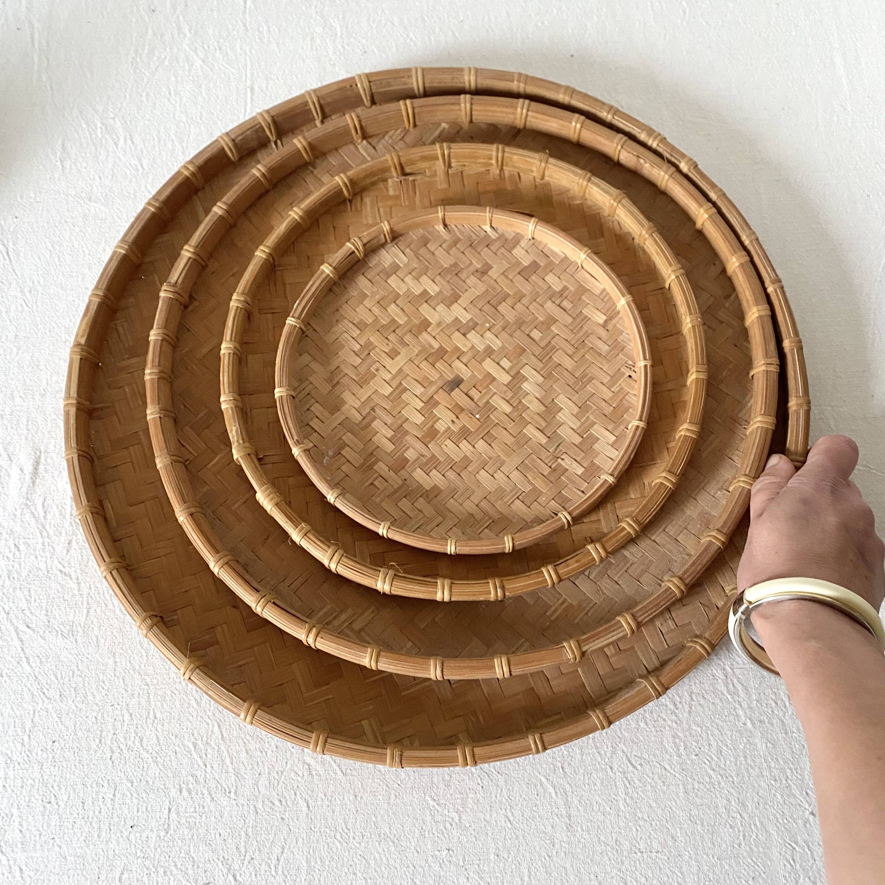 Round nesting trays in woven bamboo