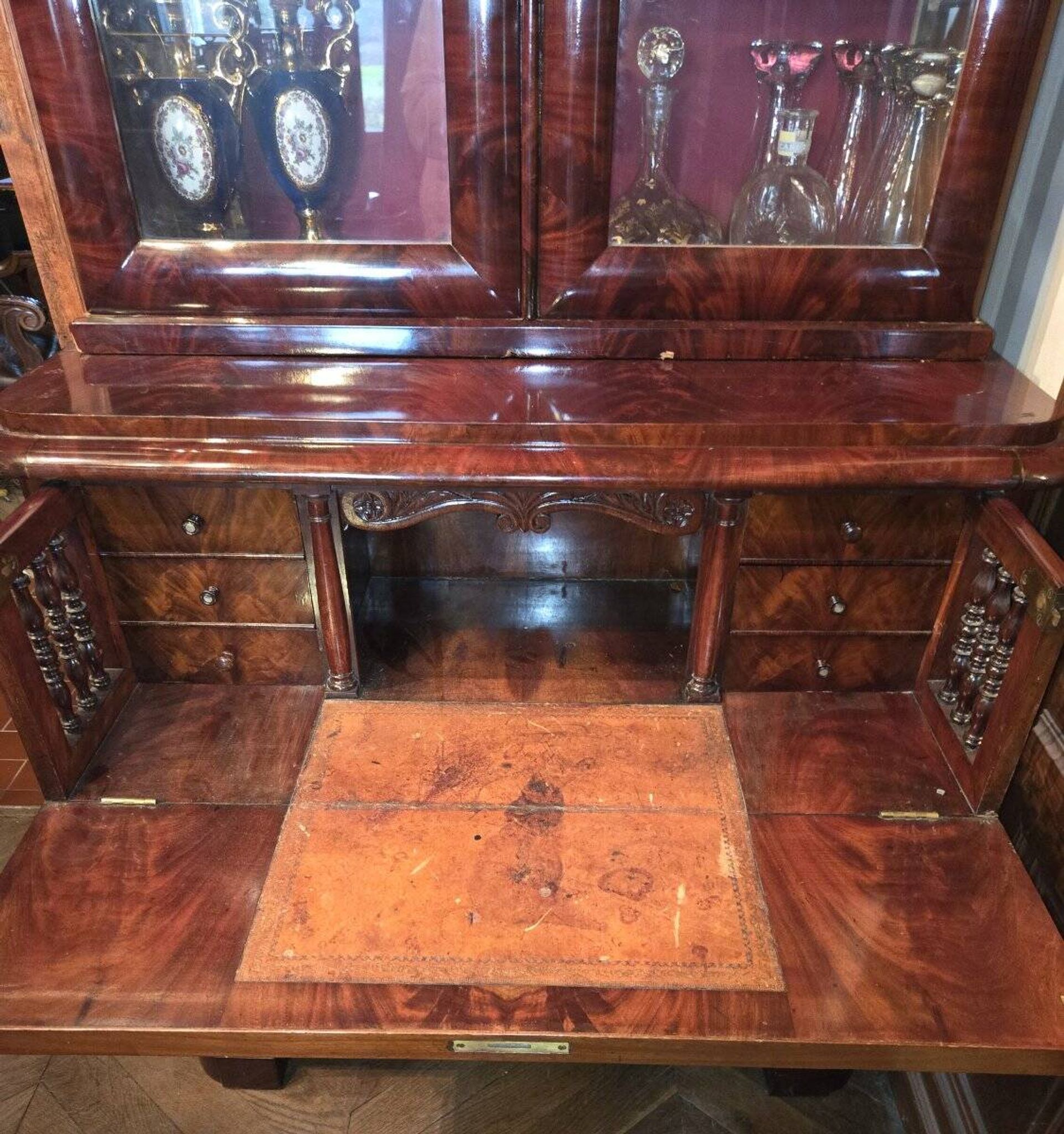 English mahogany library chest of drawers, in Empire or Restoration style.