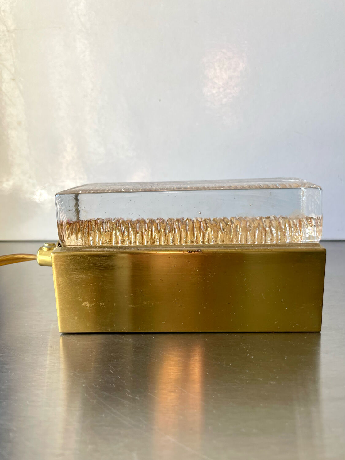 Scandinavian midcentury wall light in crystal and brass