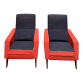 Pair of vintage black and red armchairs from the 1960s.